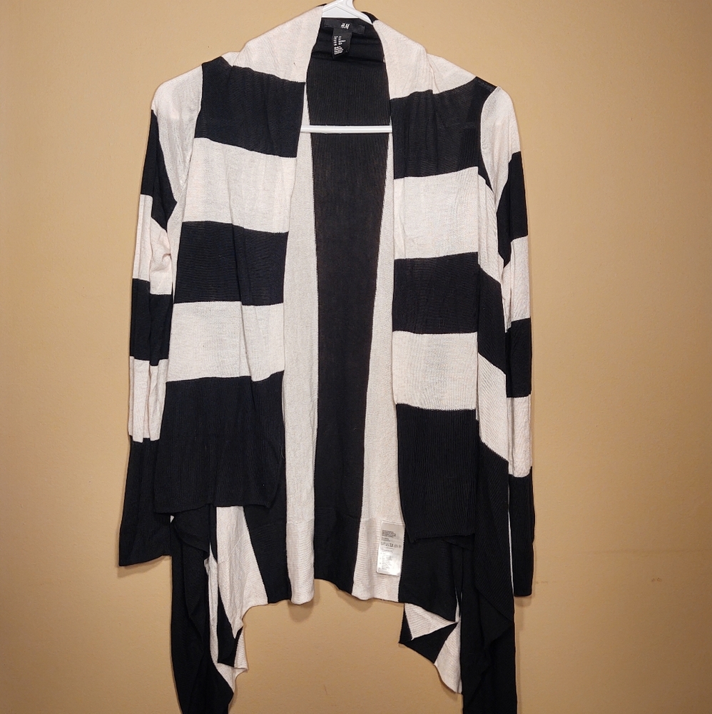 H&M Open Front Cardigan Black and white striped